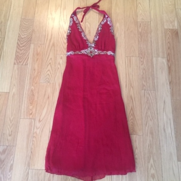 Vintage Unique 100% Silk Embellished Halter Dress - Picture 2 of 8